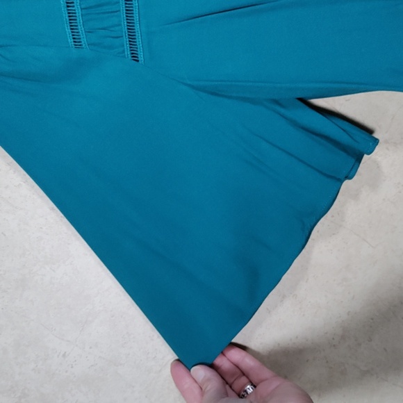 02160 Soft Surroundings teal S/S blouse w/lace trim XL NEW - Picture 4 of 9